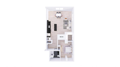 Floor plan for 1 bed, 1 bath, 922 sqft